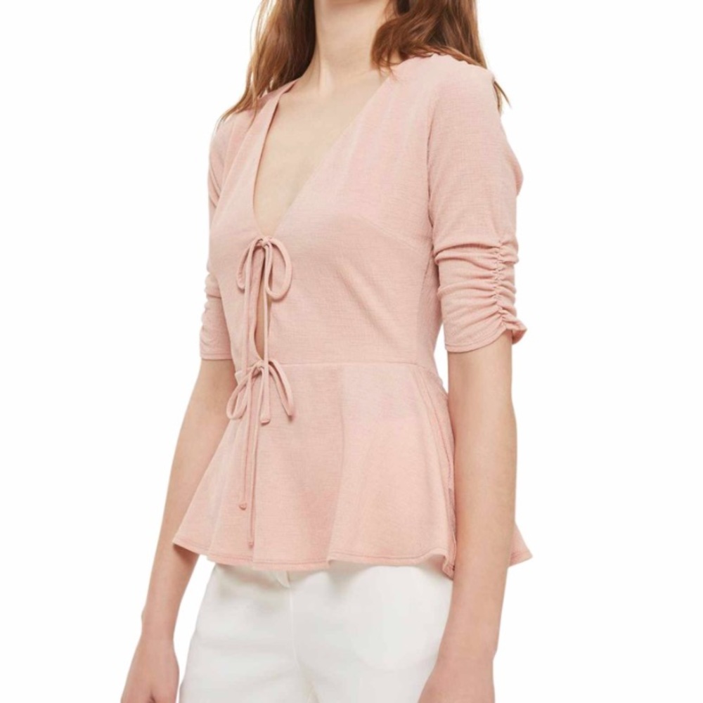 Textured Tie front peplum top